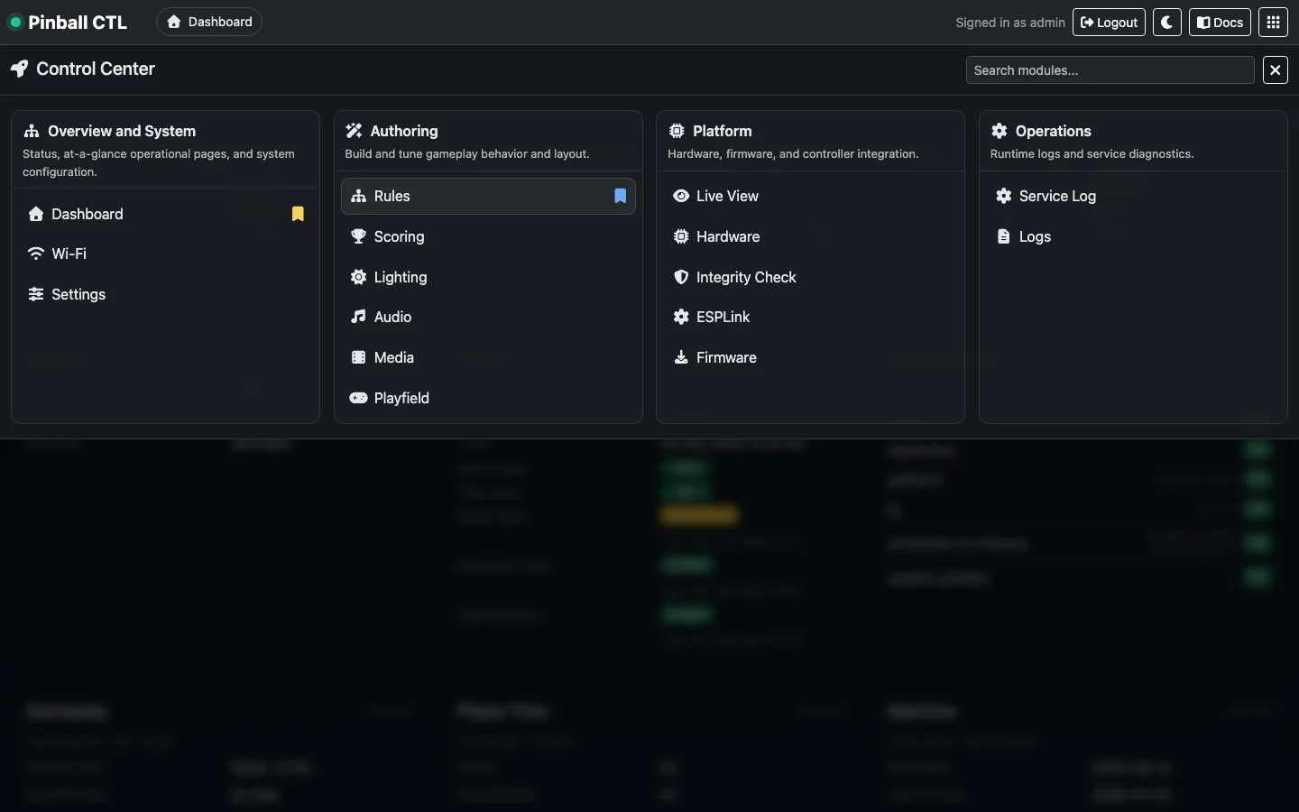 Control Center navigation for module workflows