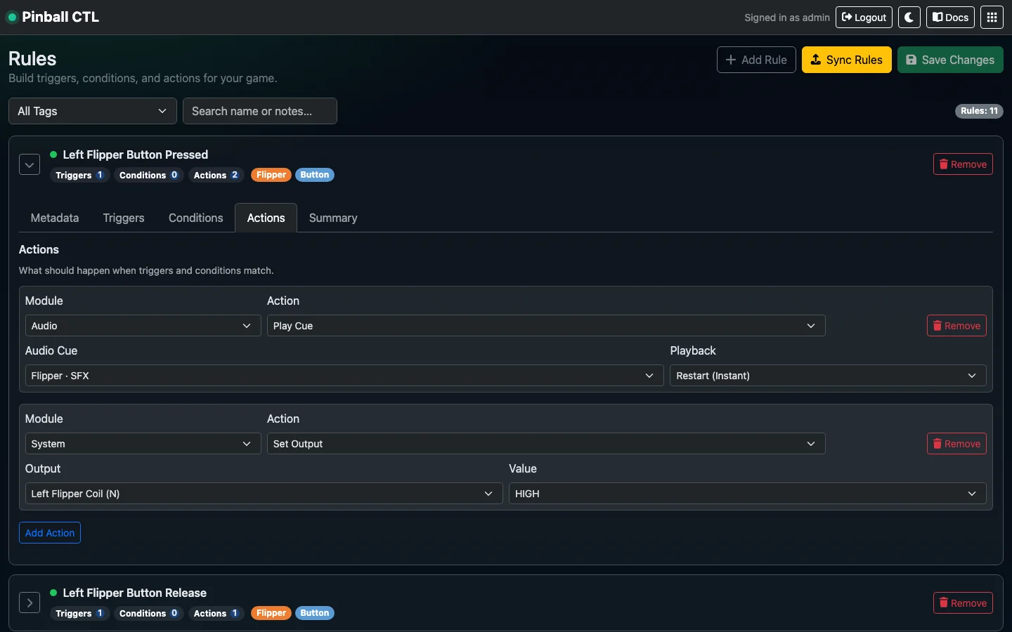 Rules sync modal completion state