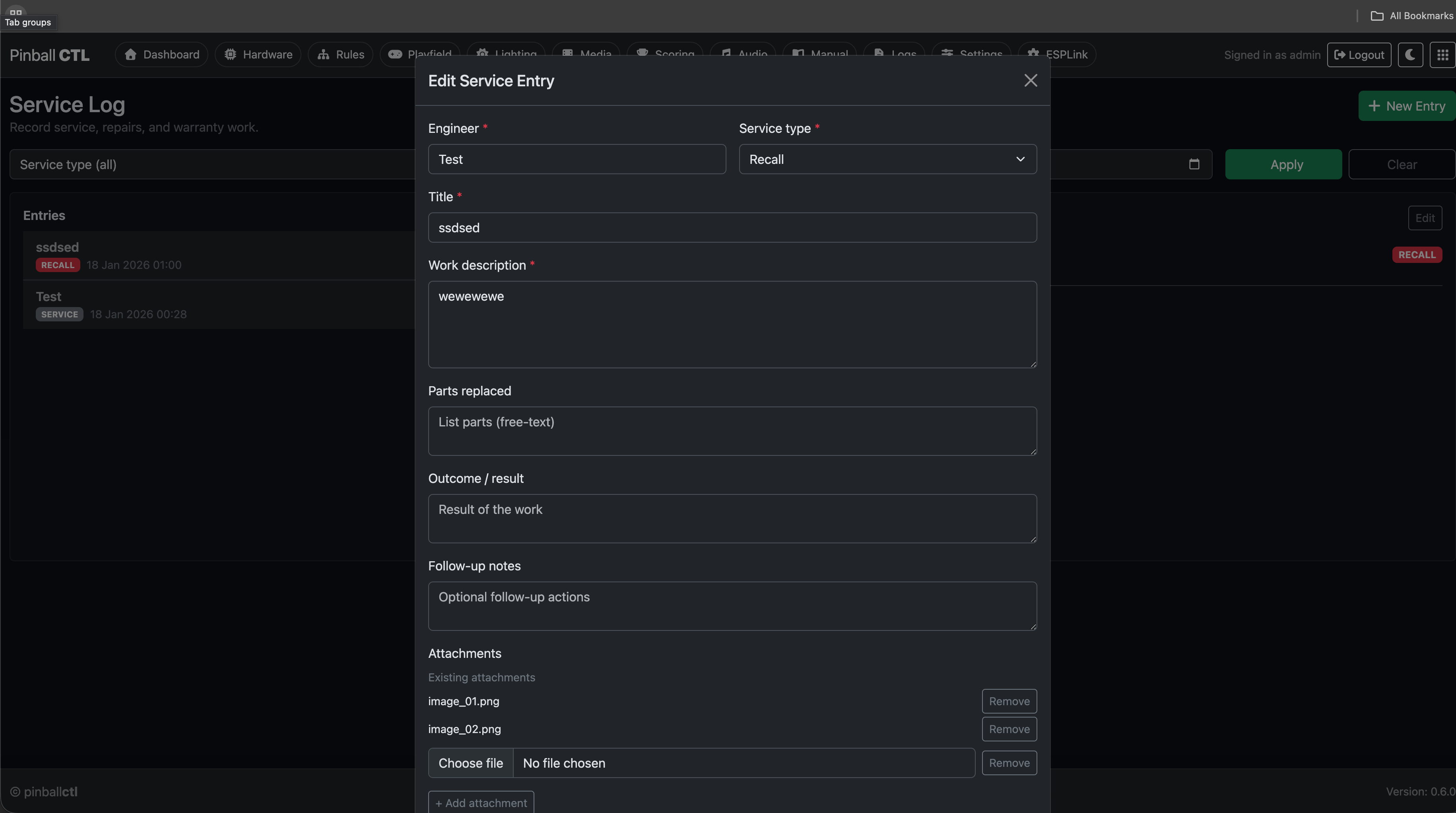 Service Log edit workflow