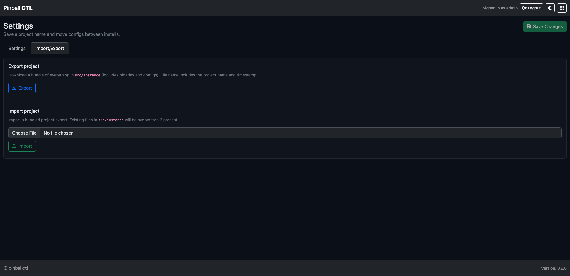Import and export tab overview